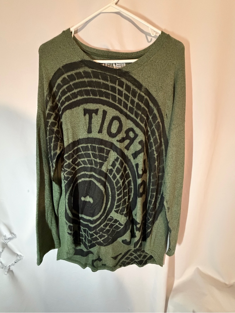 Well Done Goods Techno Blvd Detroit Long Sleeve Shirt L Olive Green Cyberoptix